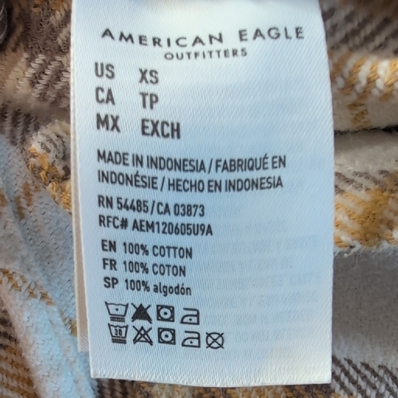 American Eagle Outfitters White and Brown Plaid Button Down Shirt Flannel Cotton - Picture 7 of 11